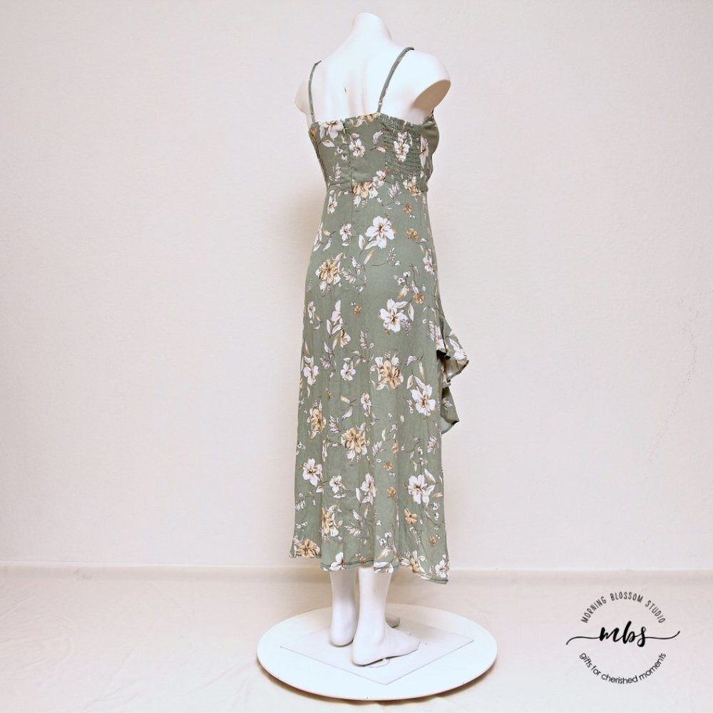 NWT Rokoko Floral‎ Surplice Sphagetti Straps Front Slit Midi Dress Green Women S - Picture 7 of 13